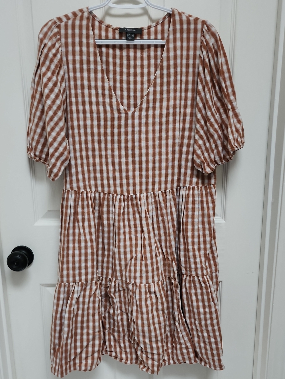 Primark‎ Size 12' Brown and White Gingham Tiered Dress